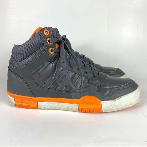 ADIDAS HIGH TOP GRAY WHITE AND ORANGE SNEAKERS MEN’S SIZE 8.5 - Picture 2 of 11